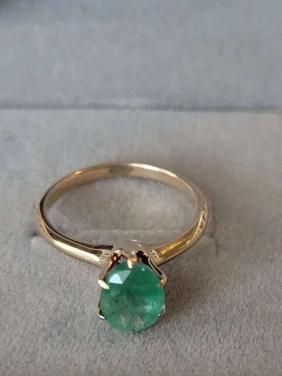Antique Emerald 10k Gold Victorian Ring Natural Oval May Birthstone Solitaire - Picture 12 of 16